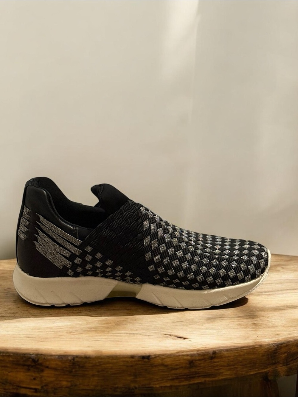Women’s Black and Silver Casual Slipon Sneaker – Sleek Comfort
